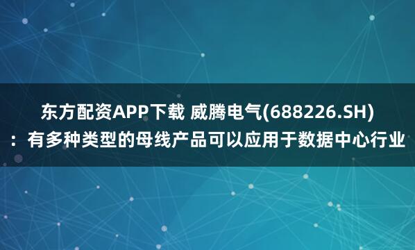 东方配资APP下载 威腾电气(688226.SH)：有多种类型的母线产品可以应用于数据中心行业