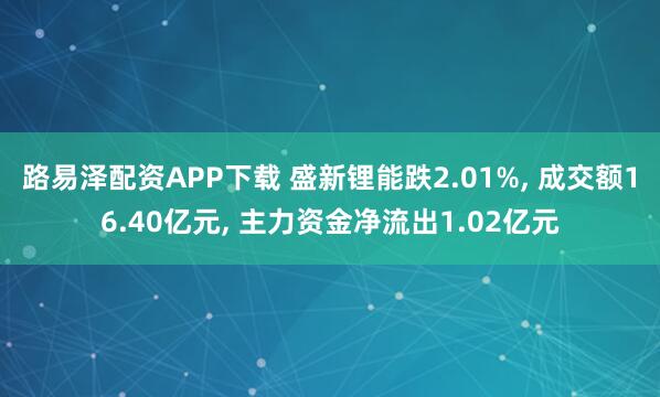 路易泽配资APP下载 盛新锂能跌2.01%, 成交额16.40亿元, 主力资金净流出1.02亿元